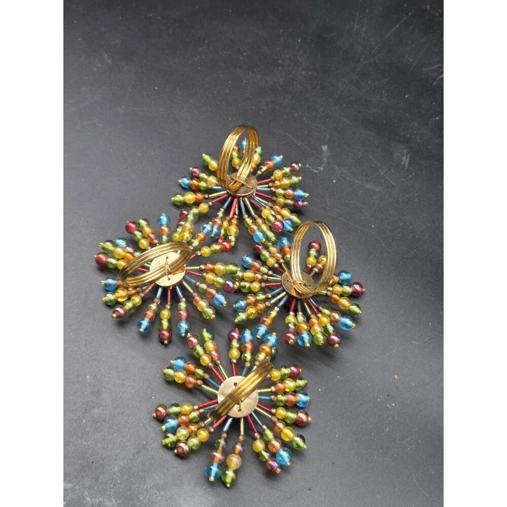 Vintage Pier 1 Beaded Firework Starburst Napkin Rings Set Of 4